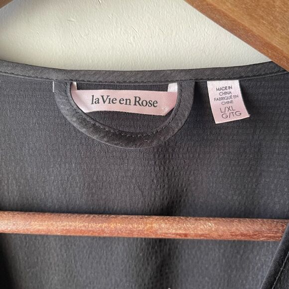 𝅺la vie en rose black satin robe with pink lace L/XL - Picture 4 of 5